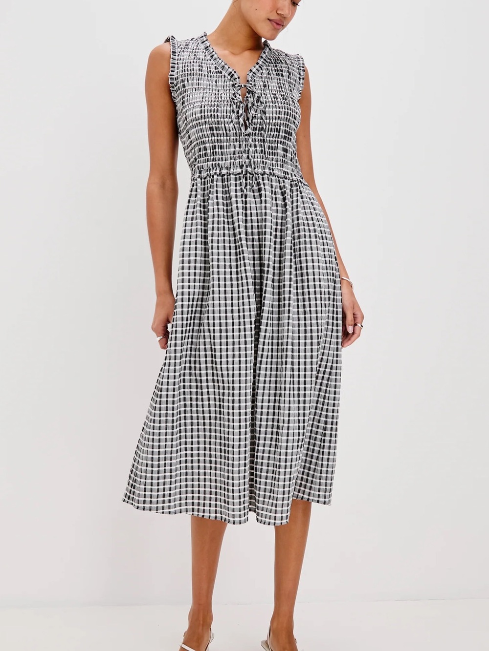 Rails adine midi dress ash seersucker black white plaid size Small